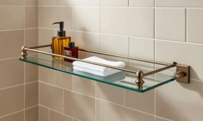 signature hardware farber collection glass bath shelf 5812