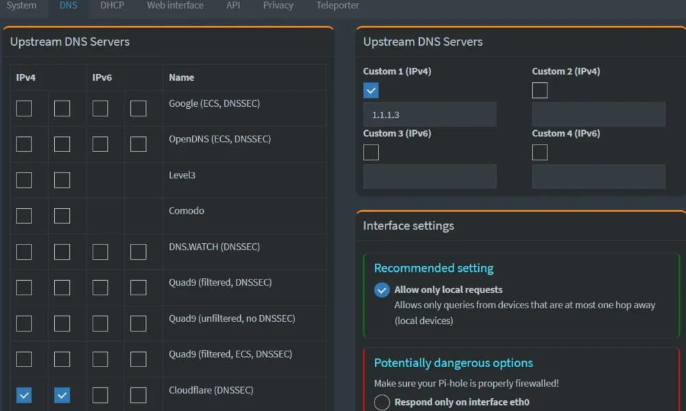 pihole blocking cache credentials