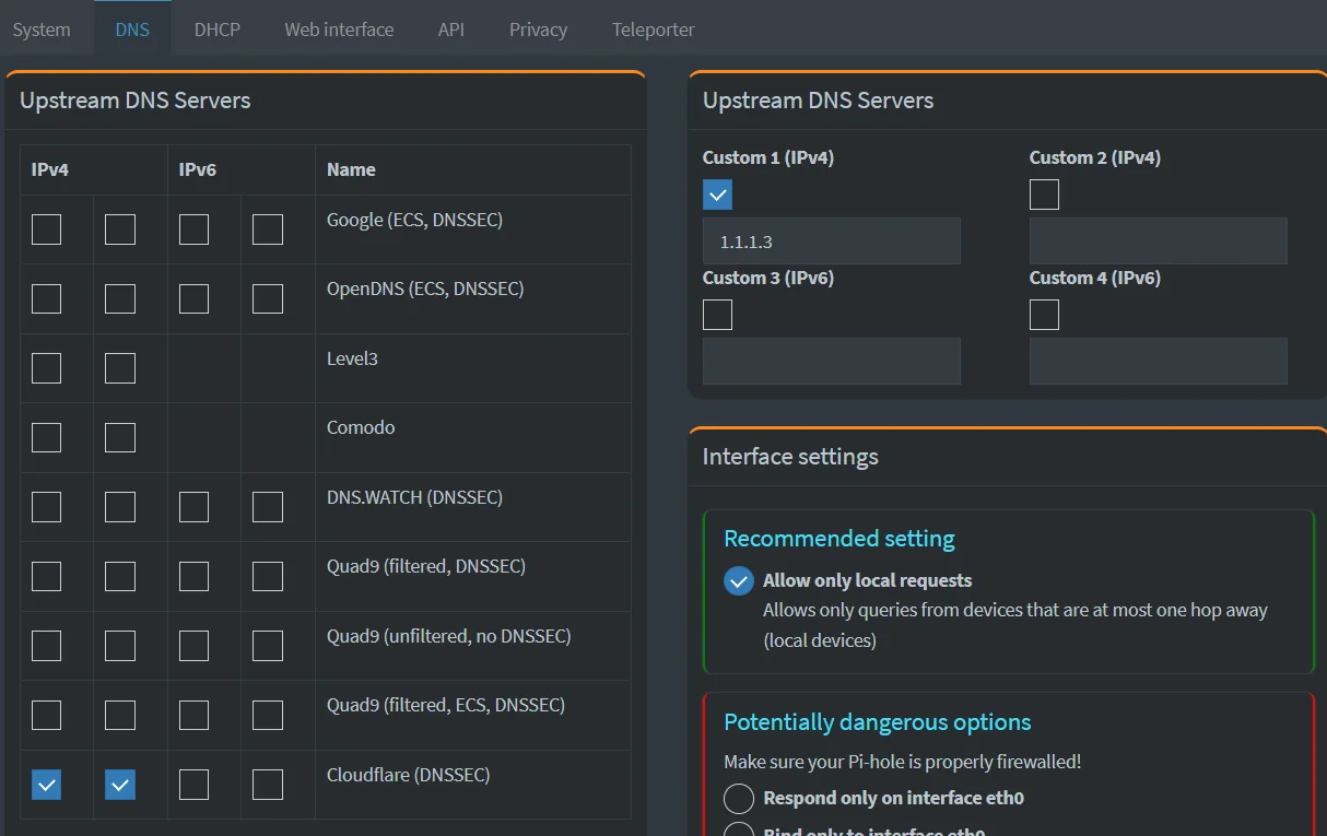 pihole blocking cache credentials